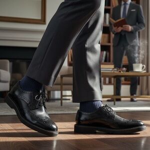 Gauchos & Co. Men’s Black Brogue Wingtip Dress Shoes — Size 44 (US 10.5)